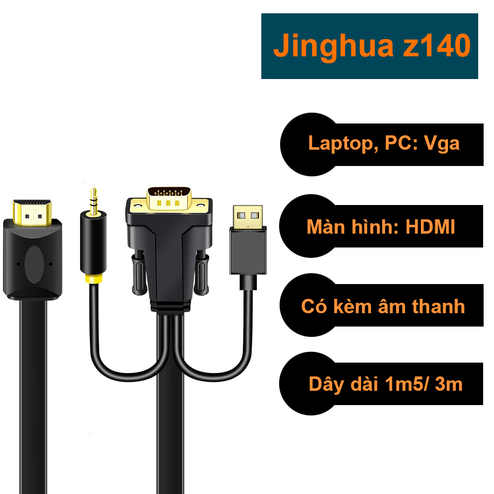 Cáp chuyển VGA ra HDMI kèm âm thanh, kết nối laptop, pc cổng vga sang màn hình HDMI- Jinghua z140