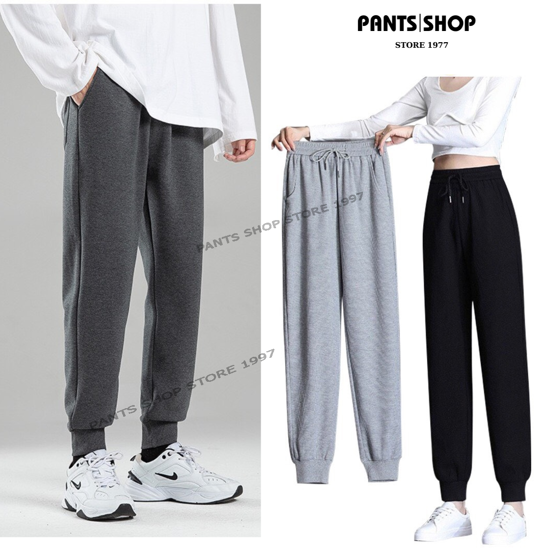 Quần jogger thể thao nam nữ basic phối bo gấu trẻ trung năng động - quần nỉ trơn bo gấu 3 màu - pants shop