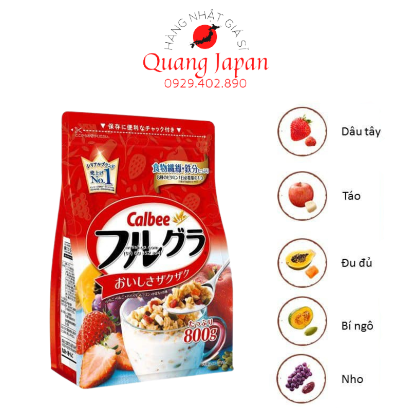 Ngũ cốc Calbee Đỏ, Ngũ cốc hoa quả Calbee 800g Nhật Bản