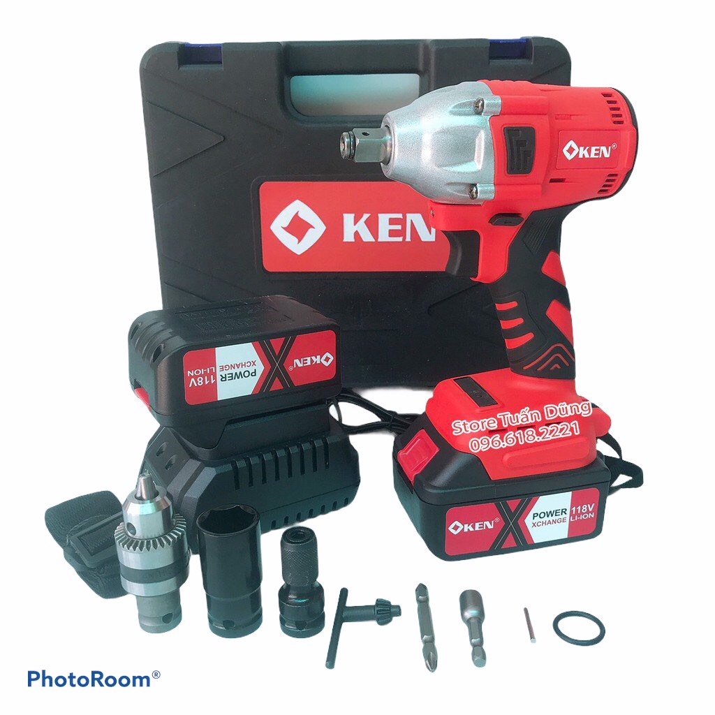 Máy siết bulong Ken 118v TẶNG đầu chuyển vít, đầu khoan 10s, mũi vít, tôn, đầu 2 trong 1, 100% dây đồng, không chổi than