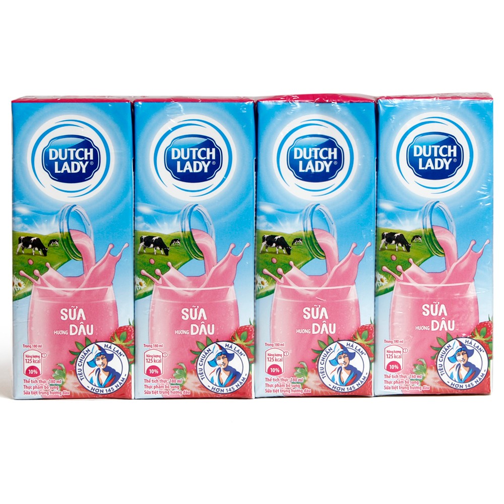 LỐC 4 HỘP SỮA DUTCH LADY HƯƠNG DÂU 180ML