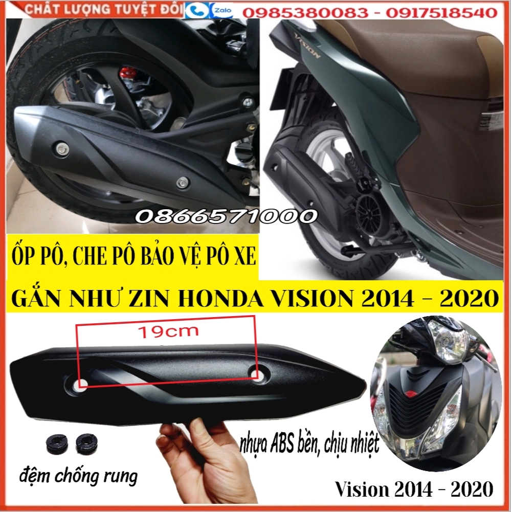 Vision 2014 - 2020: Ốp Pô, Miếng Che Pô Nhựa ABS, Cặp Bọc Mũi Dè Trước Dè Sau Inox Trắng, Bọc Chân Chống Xe Cho Vision 2014 – 2020 (Ảnh Sản Phẩm Thật)