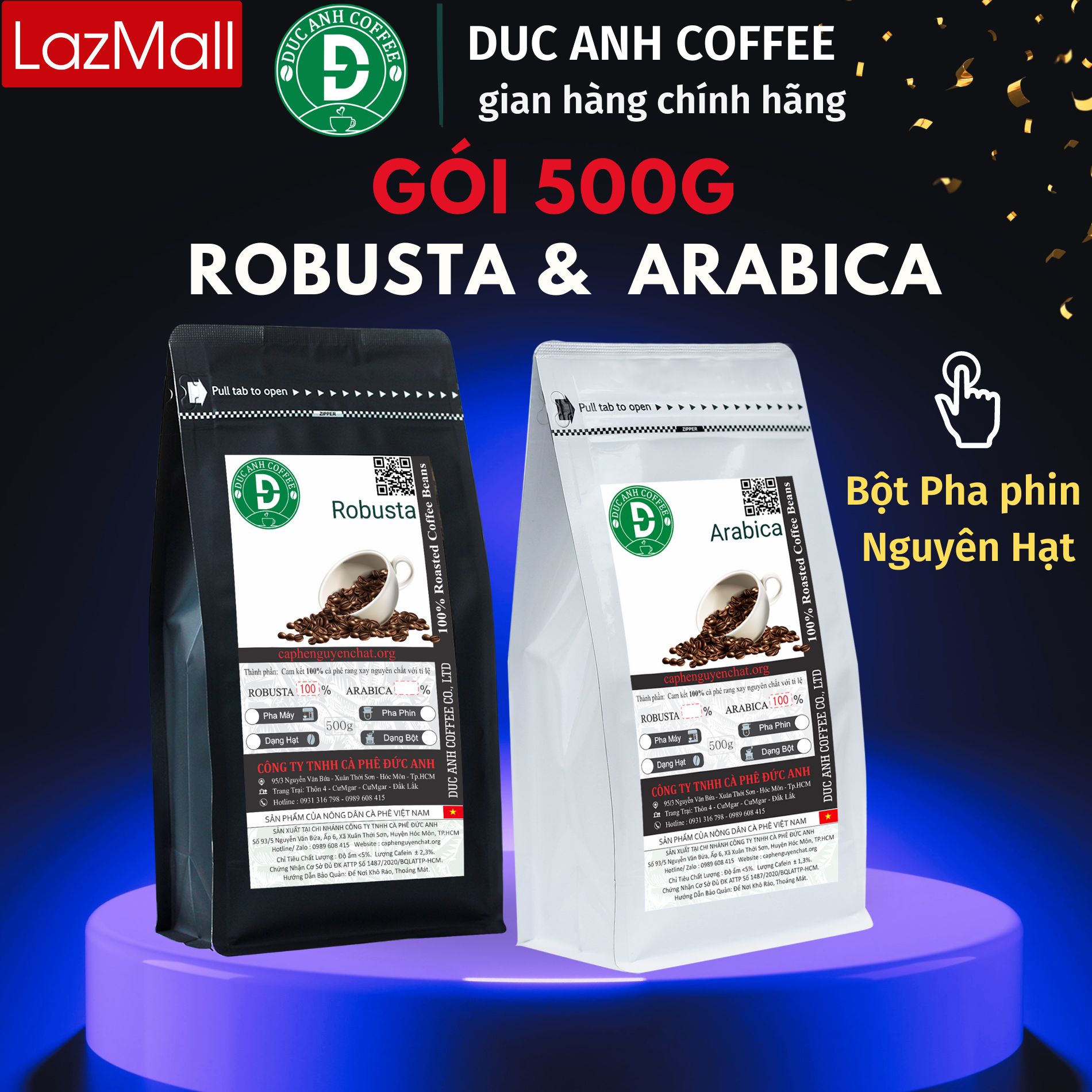  Gói 500g cà phê Robusta và Arabica rang mộc DUC ANH COFFEE - Nguyên Chất xay pha phin  nguyên hạt  đậm đà hậu ngọt từ Buôn Ma Thuột và hương vị chua thanh quyến rũ từ Cầu Đất - cafe đặc sản 