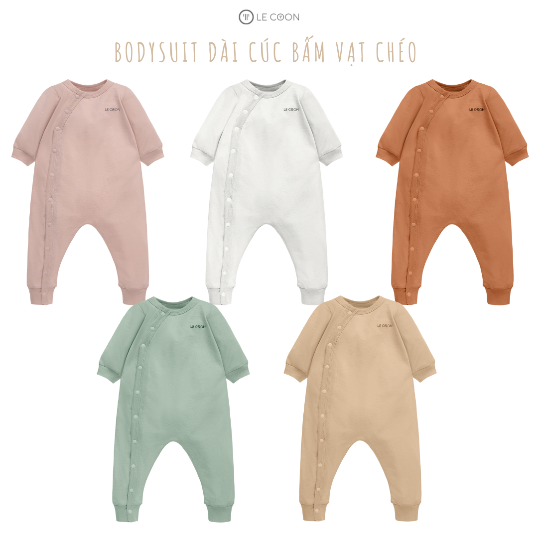 Le coon | bodysuit dài cúc bấm vạt chéo | vải cool mỏng mát | 0-18 tháng