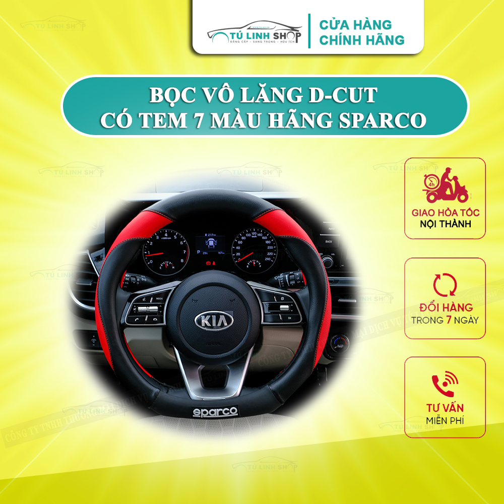 Bọc vô lăng dáng D-cut cho Kia Seltos, Volkswagen, Suzuki chính hãng Sparco