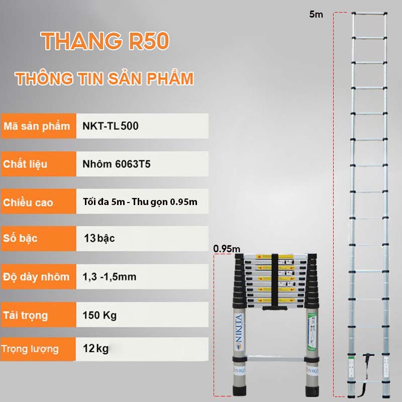 [HOT] Thang nhôm rút 6 mét 2 [NIKITA] - Tiêu chuẩn Châu Âu chính hãng - R62