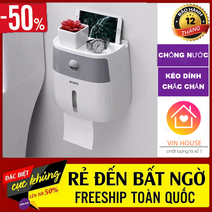 Hộp đựng giấy vệ sinh ECOCO dính tường, chống nước, có ngăn kéo tiện dụng - Đồ dùng phòng tắm thông minh -  Hộp đựng giấy vệ sinh đa năng có nhiều ngăn để đồ tiện ích như chìa khóa, điện thoại, băng vệ sinh