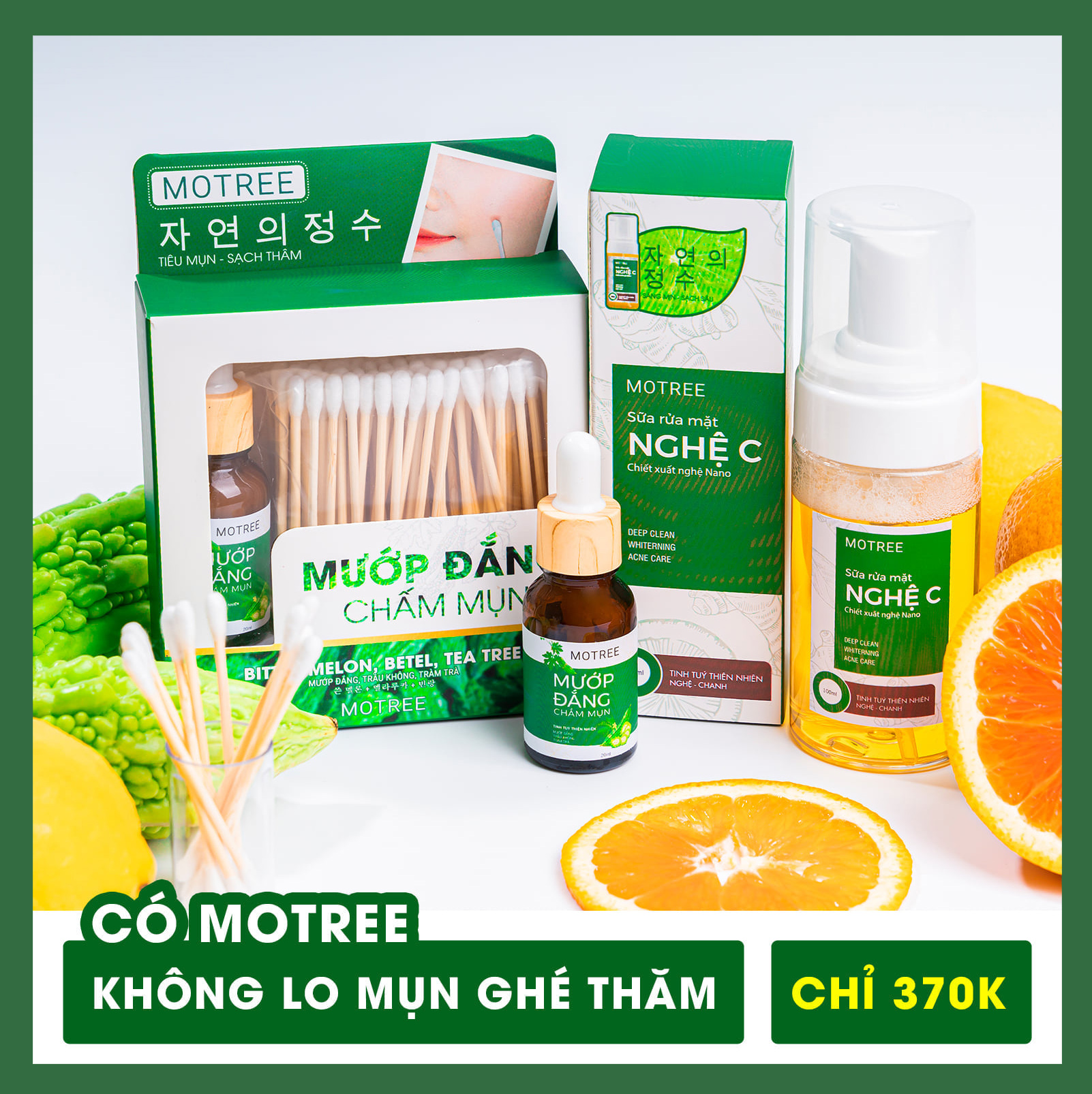 Bộ đôi tiêu mụn 4h motree tinh chất nghệ c, mướp đắng dịu nhẹ, combo gồm sữa rửa mặt nghệ c + mướp đắng chấm mụn, tặng kèm miếng rửa mặt silicon massage da mặt