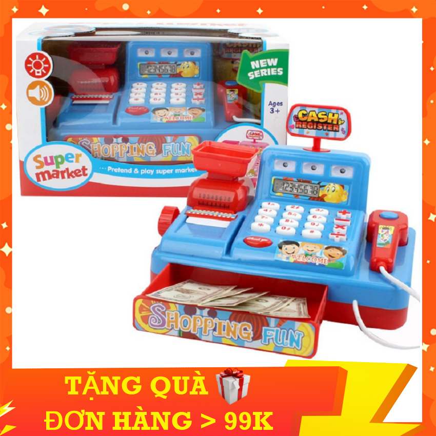 Đồ chơi máy tính tiền siêu thị kingpower màu xanh lam cho bé chơi đồ hàng giao tiếp tính toán