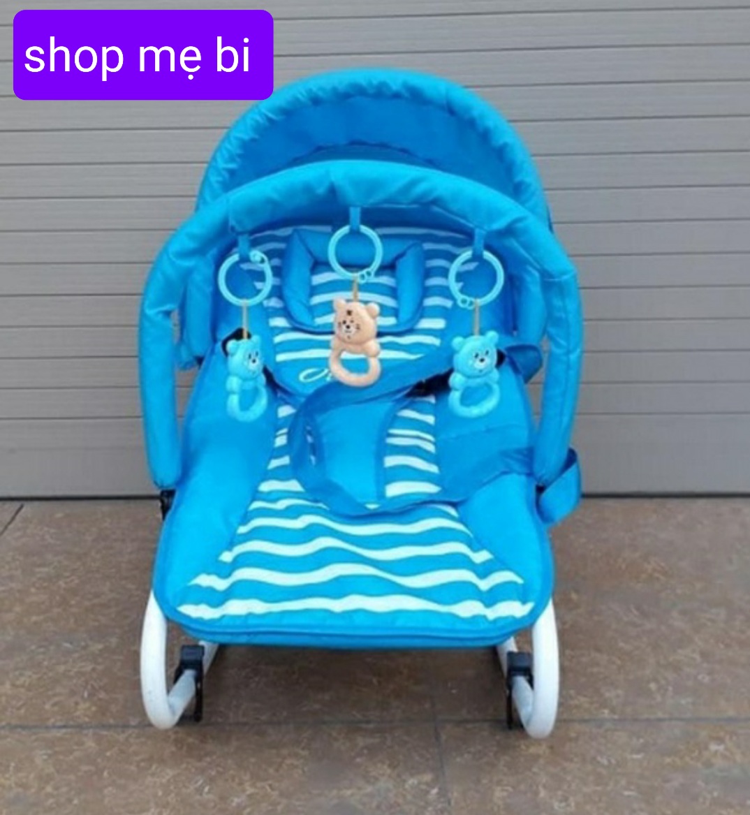 Ghế nhún, ghế rung đa năng, Ghế rung vải nằm ngủ nằm chơi ăn dặm,Ghế bập bênh cho bé có mái che, kệ đồ chơi, đai bảo vệ, Ghế chỉnh nhiều tư  thế nằm ngồi ăn dặm, núm xoay điều chỉnh độ nghiêng, gối chống méo đầu