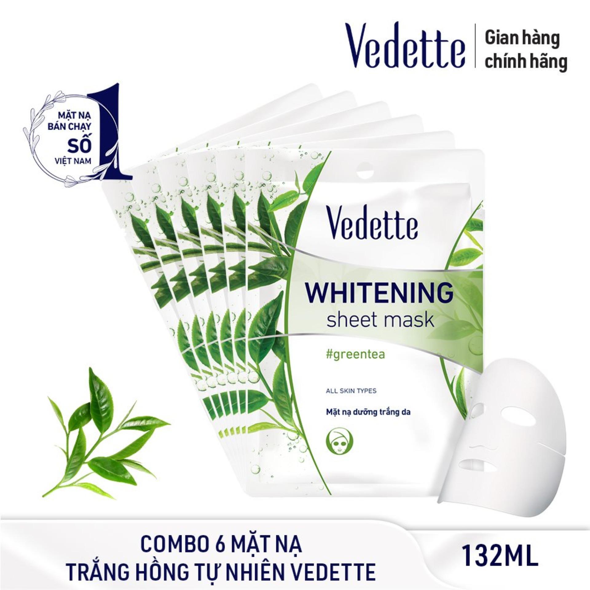 Combo 6 Mặt Nạ Giấy Dưỡng Trắng Da Trà Xanh Vedette 22ml x 6