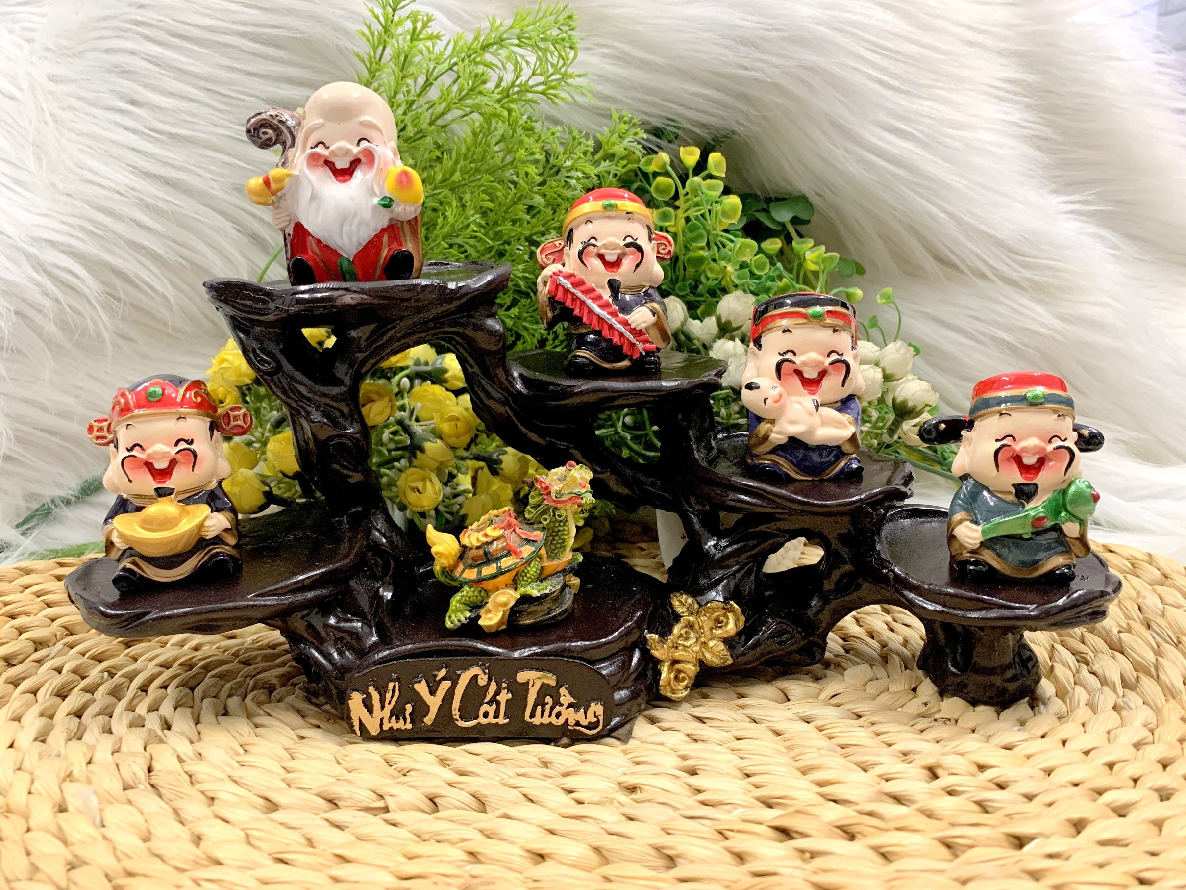 Bộ ngũ công thần tài và long quy cõng vàng tọa đế như ý cát tường