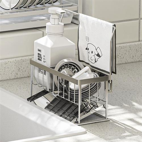 Kệ đựng đồ rửa chén bát chia ngăn có khay hứng nước nghiêng kèm miếng dán tường.