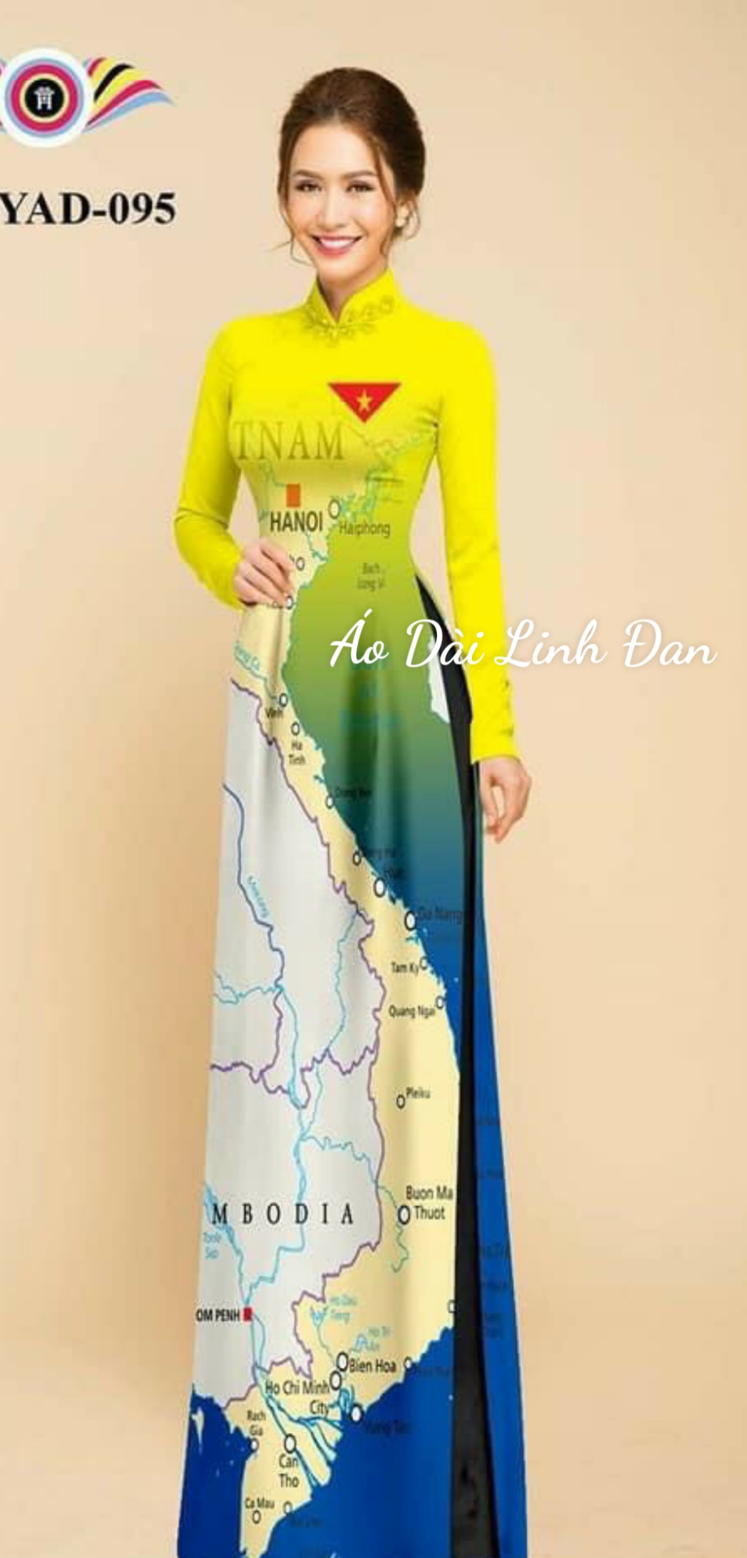 Áo dài in 3D bản đồ Việt Nam đủ màu đẹp - Áo Dài Linh Đan