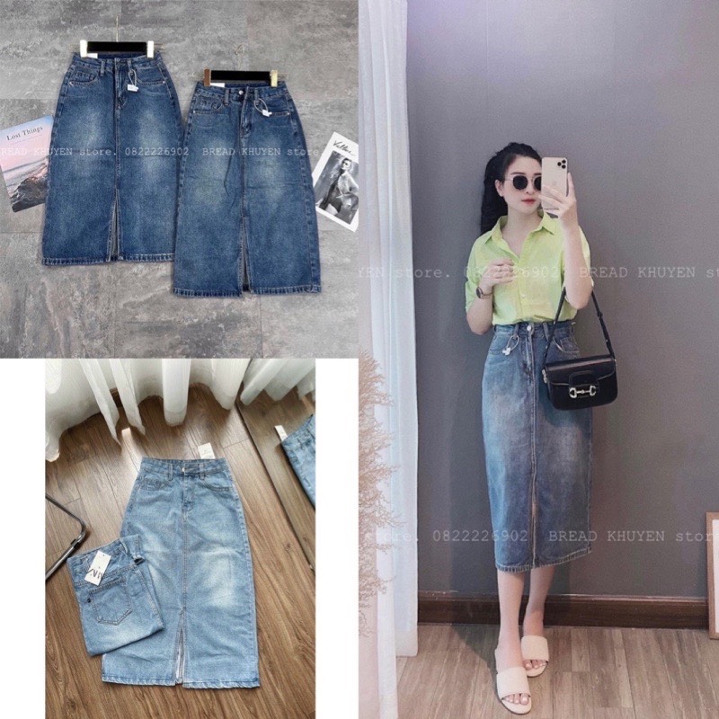 Chân váy denim xẻ trước siêu hot #930