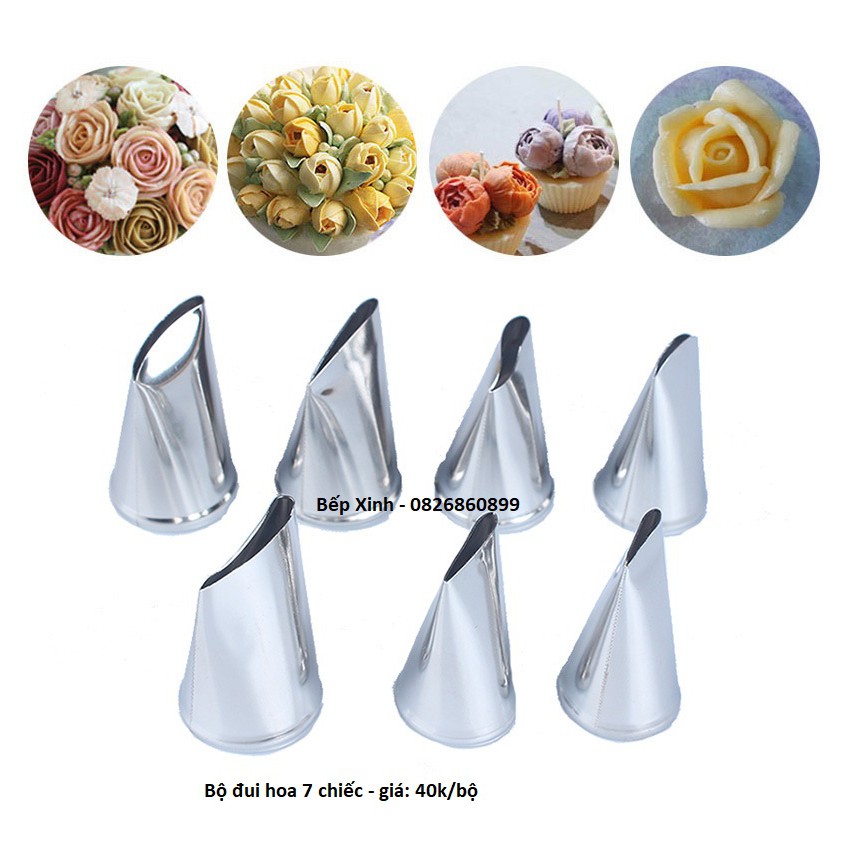 Bộ 7 đui bắt kem hình hoa - đui trang trí bánh kem giá cực tốt