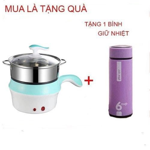 Ca nấu mì kiêm nồi lẩu mini,- Ca nấu mì kiêm nồi lẩu mini siêu tiện dụng có xửng hấp tặng 1 bình đựng nước giữ nhiệt 6 up