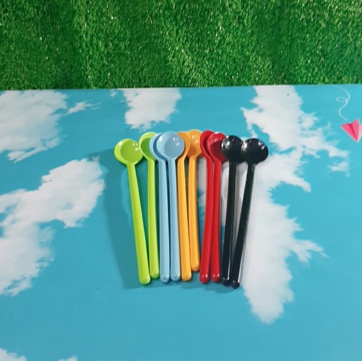 10 cái muỗng cán dài nhựa đủ màu 20 cm sinh tố trà sữa cà phê cocktail - Cao Cấp