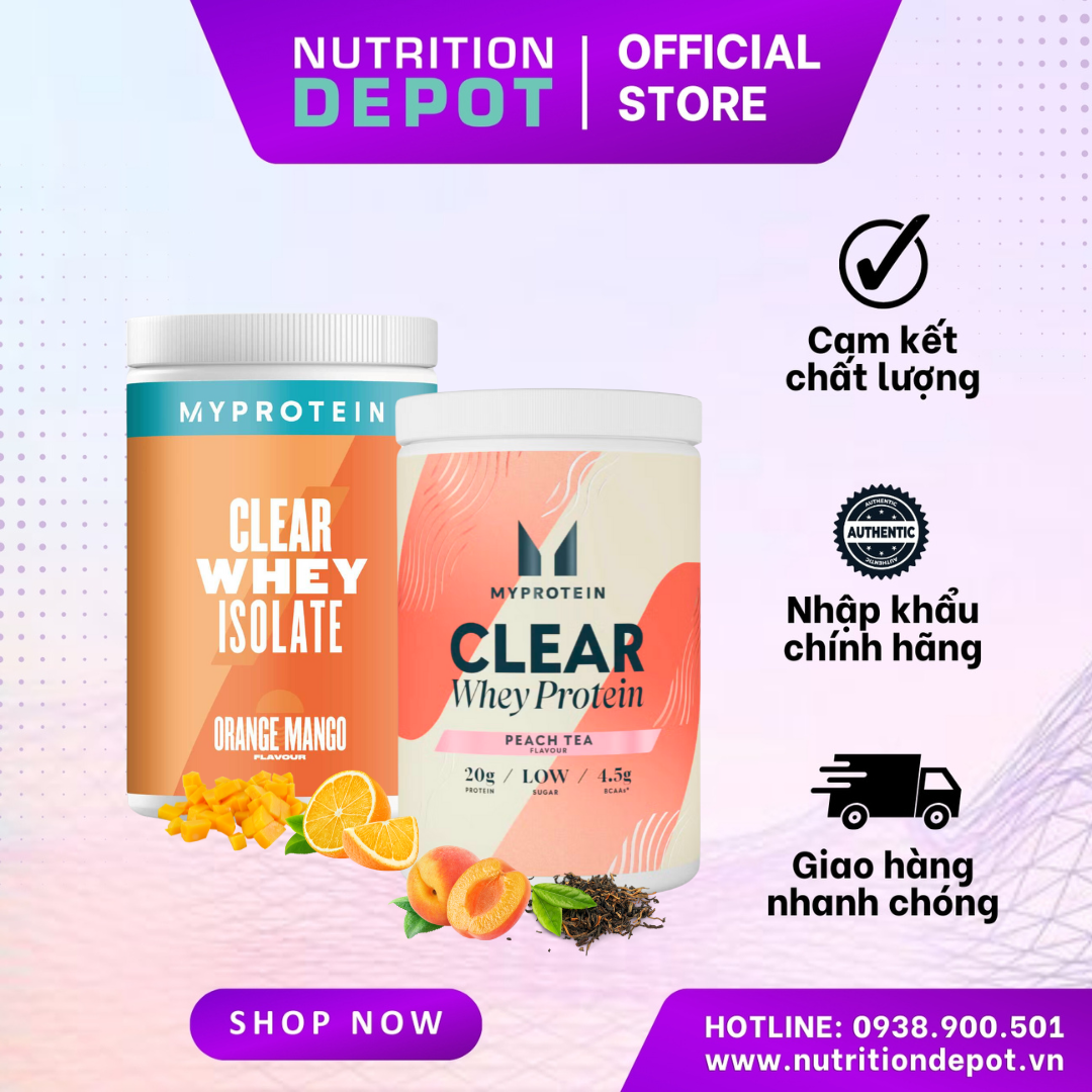 Combo 2 hũ Sữa tăng cơ Clear Whey Isolate Myprotein vị nước trái cây siêu ngon bổ sung protein Hũ 500g - 20 lần dùng - Nutrition Depot Vietnam