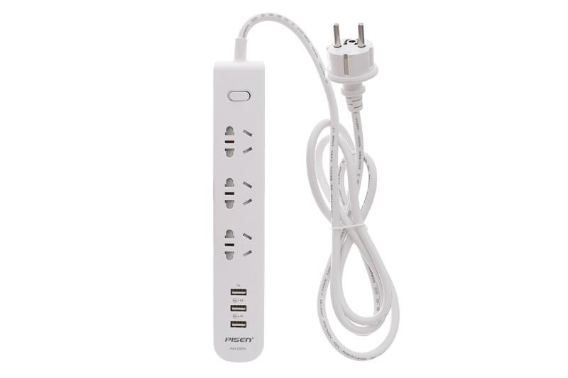 Ổ cắm điện 3 lỗ 3 usb 1.8m pisen 303 trắng