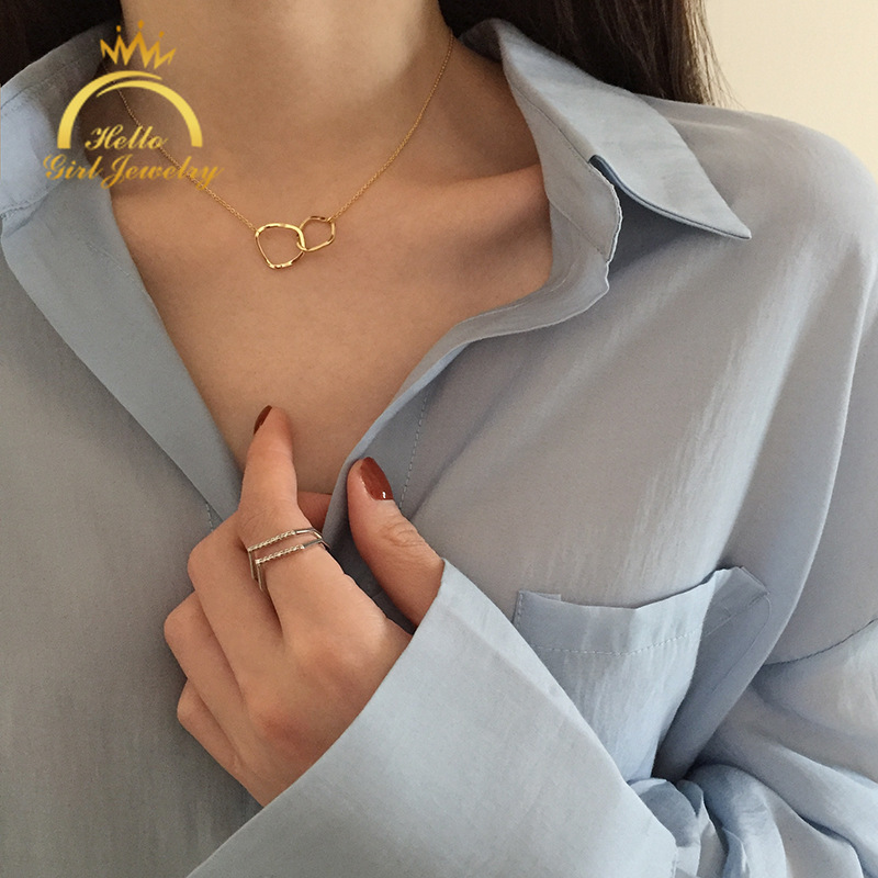 Hello Girl Trang sức Vòng đôi Đơn giản Hàn Quốc Vòng cổ Mặt dây chuyền Vòng cổ cho Phụ nữ Thời trang Xương đòn Chuỗi Choker Đồ trang sức cổ