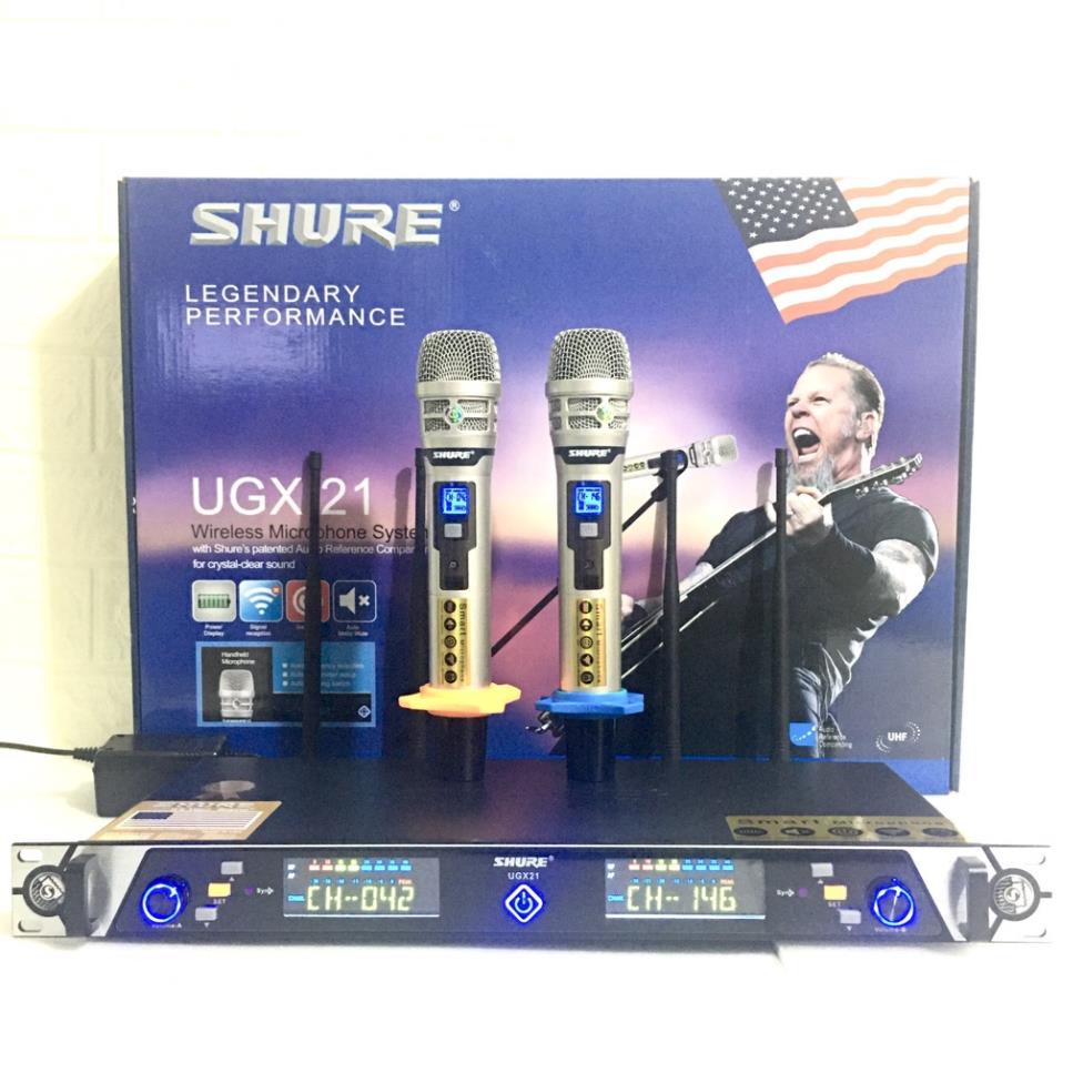 Micro Không Dây SHURE UGX 21 Tự Ngắt, Dò Sóng Chỉnh Tần Số Hiện Đại. Dòng Karaoke Cao Cấp Gia Đình, Phòng Trà, Quán Hát