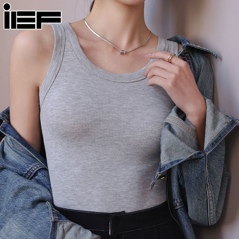 [IEF Threaded vest female sports slim fit inner wear outer wear sleeveless bottoming top,IEF Women's tank top, Women's ribbed vest, Women's sports vest,]