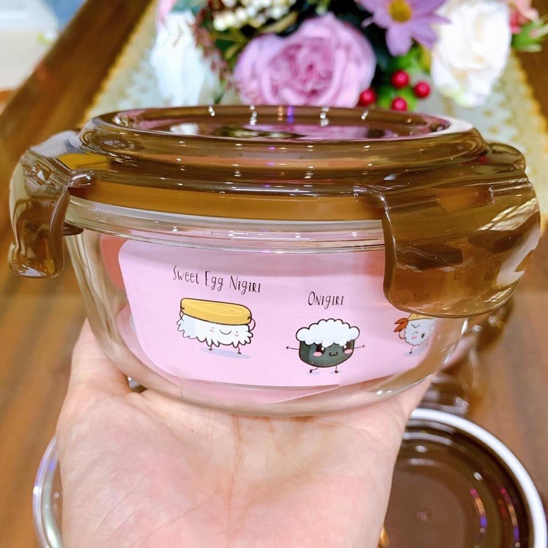 Hộp thuỷ tinh chịu nhiệt tròn 620ml nắp nâu