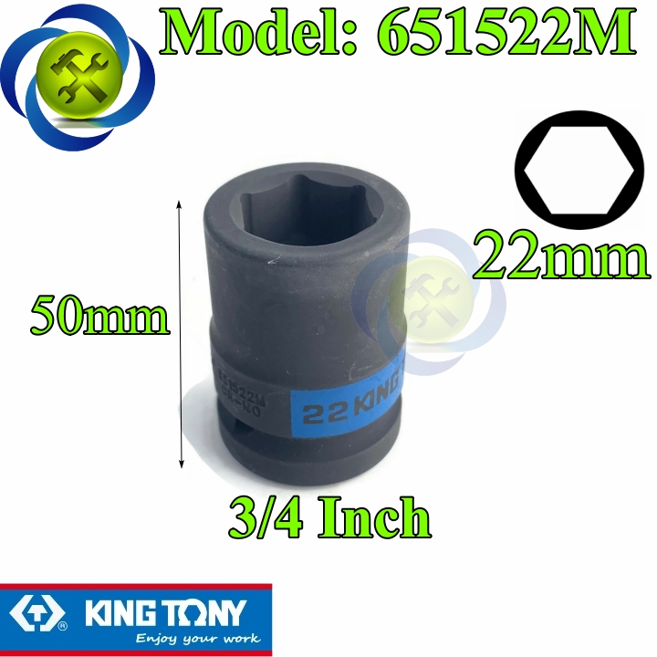 Tuýp 22mm 3/4 kingtony 651522m loại ngắn 6 cạnh màu đen