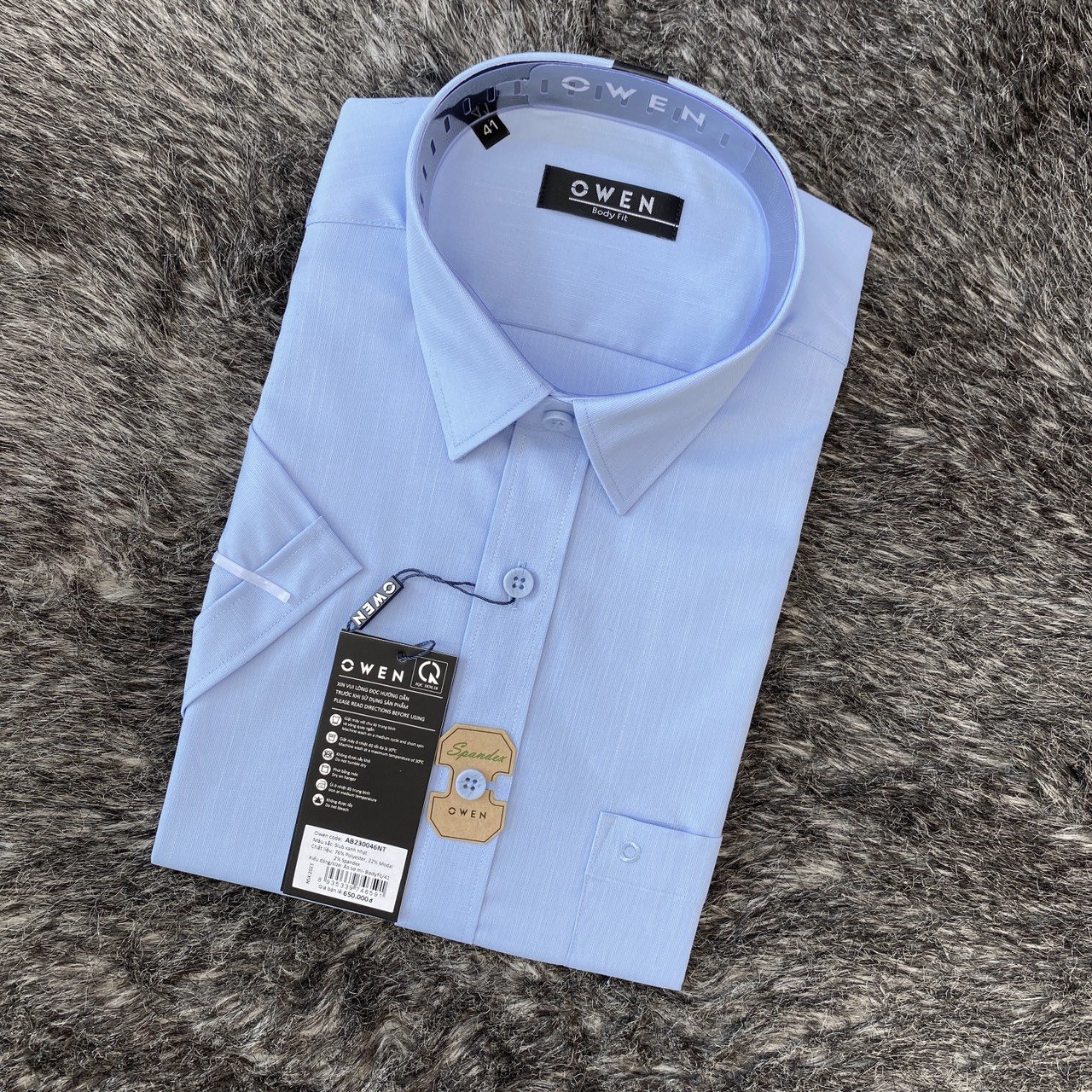 OWEN - Áo sơ mi ngắn tay Owen vạt ngang màu xanh dương nhạt 230046
