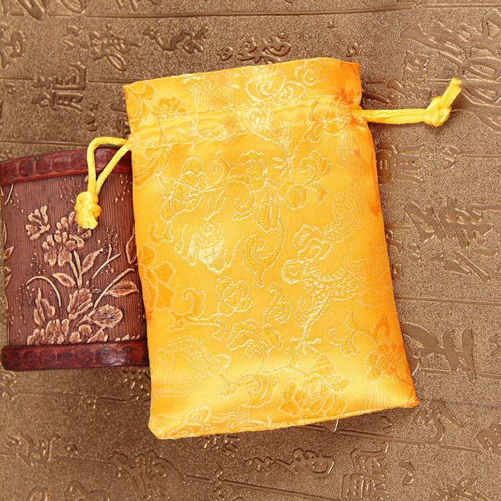 Combo 5 Túi gấm vàng Long Phụng sang chảnh có dây rút, đựng vật phẩm phong thủy