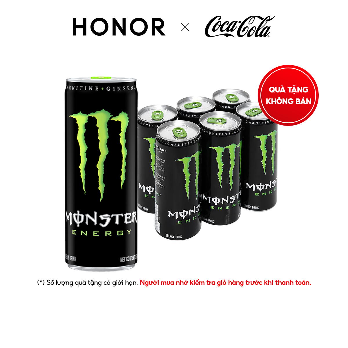 [HONOR x Coca-Cola: QUÀ TẶNG KHÔNG BÁN] Lốc 6 Lon Nước Tăng Lực Giải Khát Monster 355ml