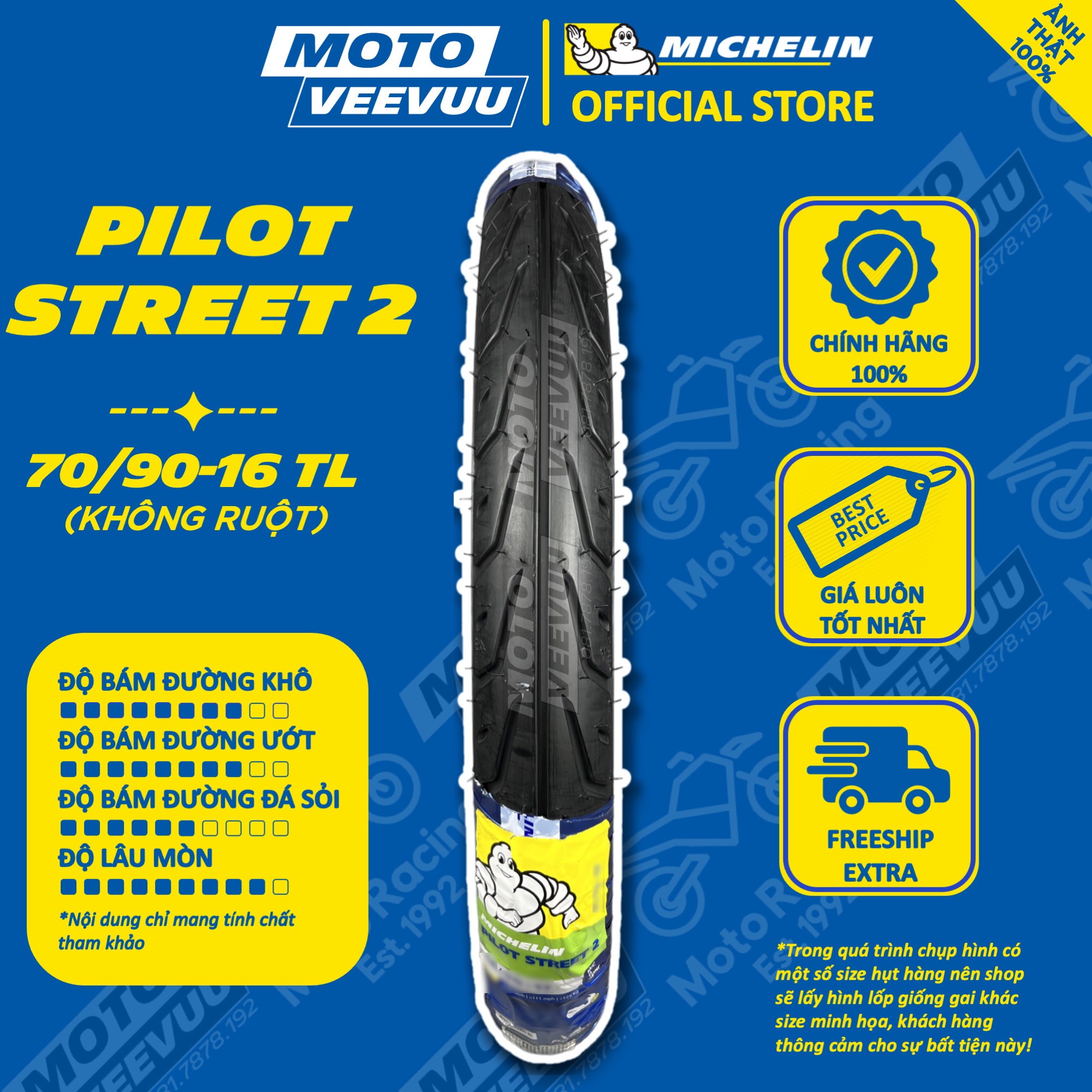Vỏ lốp xe máy michelin 70/90-16 tl pilot street 2