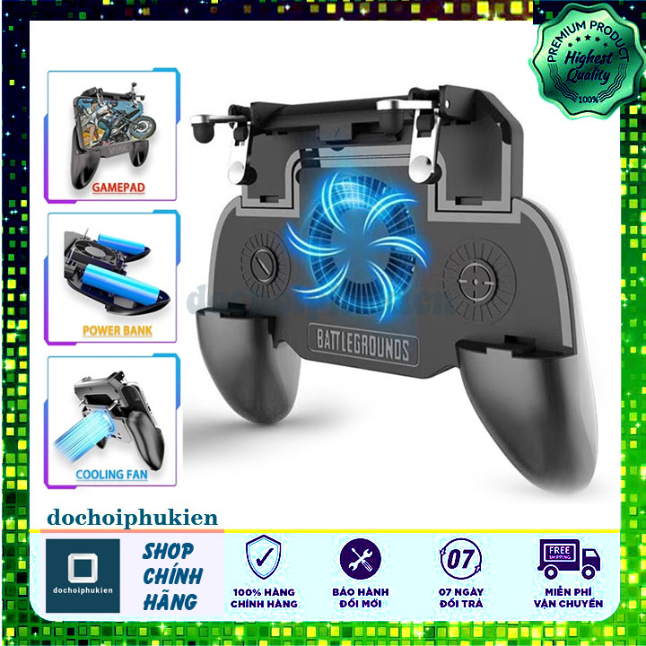 Tay cầm chơi game có quạt tản nhiệt pubg fire fine liên quân H5 rules of survival mobile game tay cầm có nút bắn kèm pin 2000mah
