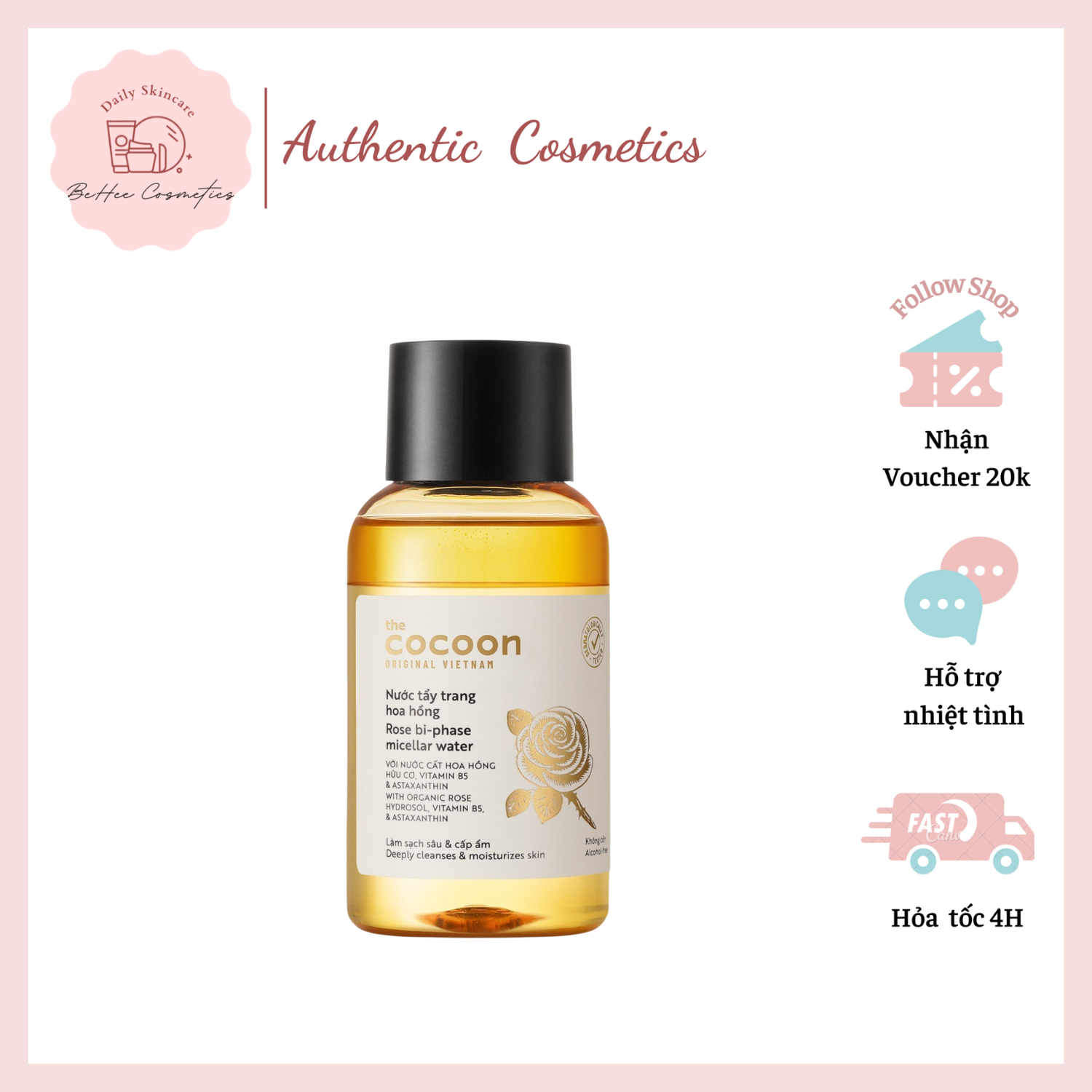 Cocoon - Nước Làm Sạch Da Hoa Hồng 140ml Dịu Nhẹ Cho Mọi Loại Da