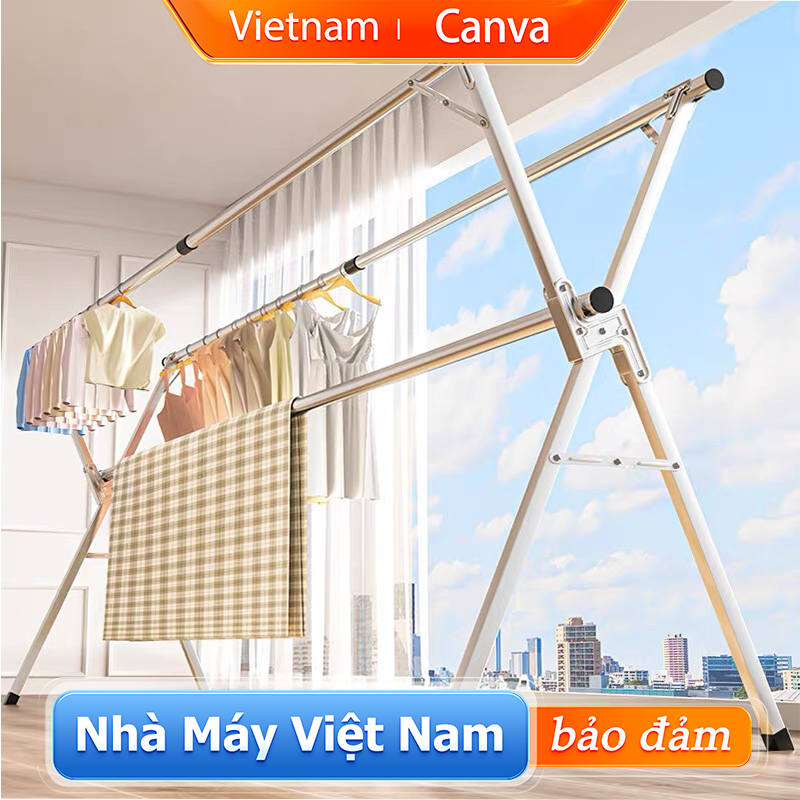  Giá phơi quần áo không gỉ gấp Xào đồ phơi quần áo Ổn định và bền bỉ Nhiều kích giá treo quần áo trong nhà có bánh xe tiện lợi 