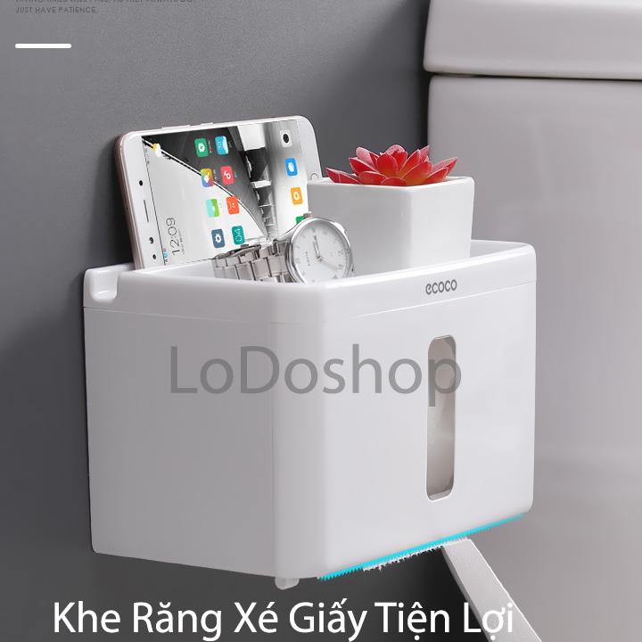 Hộp đựng giấy vệ sinh Ecoco đa năng dán tường E1612 - Hộp để giấy vệ sinh 1 tầng chống nước có khe để điện thoại - Kệ nhà tắm để đồ