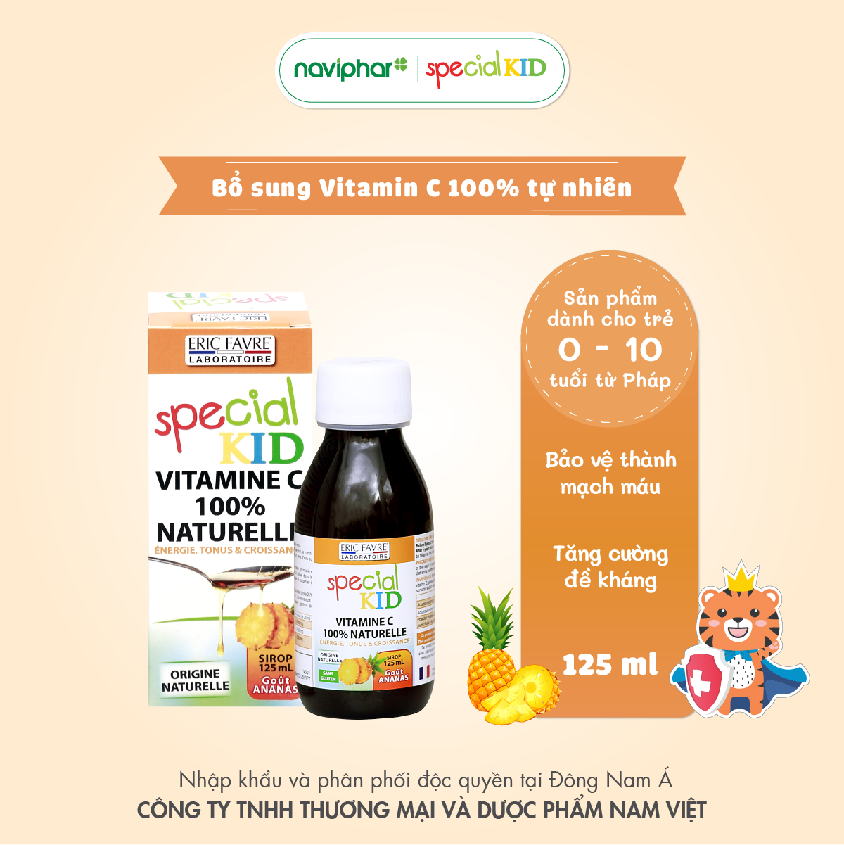 Siro bổ sung Vitamine C hữu cơ tự nhiên, tăng cường sức đề kháng - TPBVSK Special Kid Vitamine C 100% Naturelle - 125ml