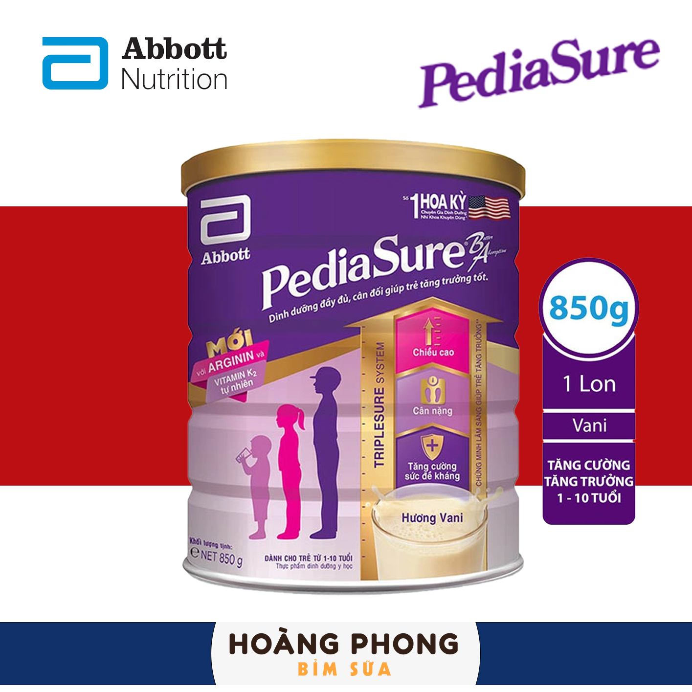 Sữa bột Pediasure 850g B/A hương Vani hoangphongstore