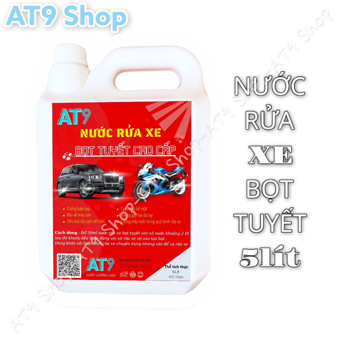 5L Nước rửa xe bọt tuyết CÓ CHẠM AT9 dung dịch rửa xe máy ô tô 5L chuyên dụng cho bình xịt bọt tuyết và máy rửa xe