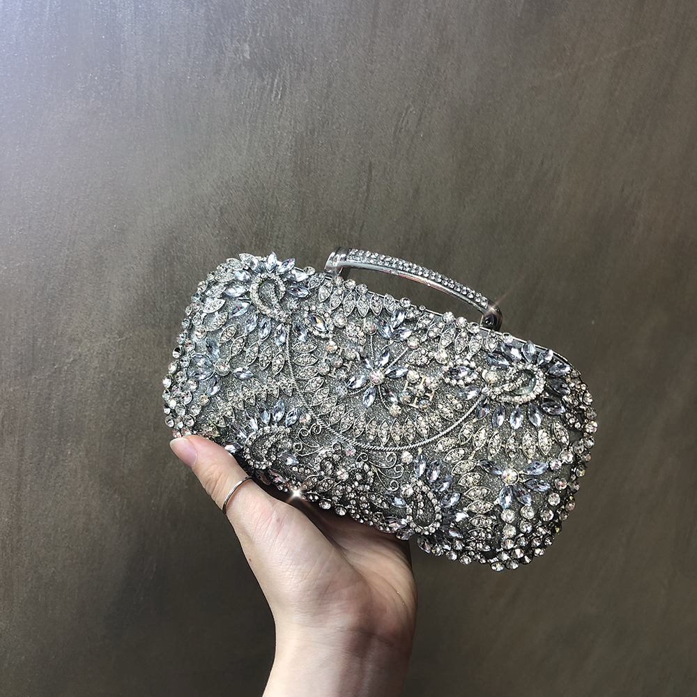 HOLILA chất liệu da PU Kim loại rỗng Túi cưới của cô dâu phù hợp với màu sắc Pha lê ly hợp Hoa kim cương Túi buổi tối Phụ nữ Ví đeo vai Túi đeo chéo # 180321PU Leather