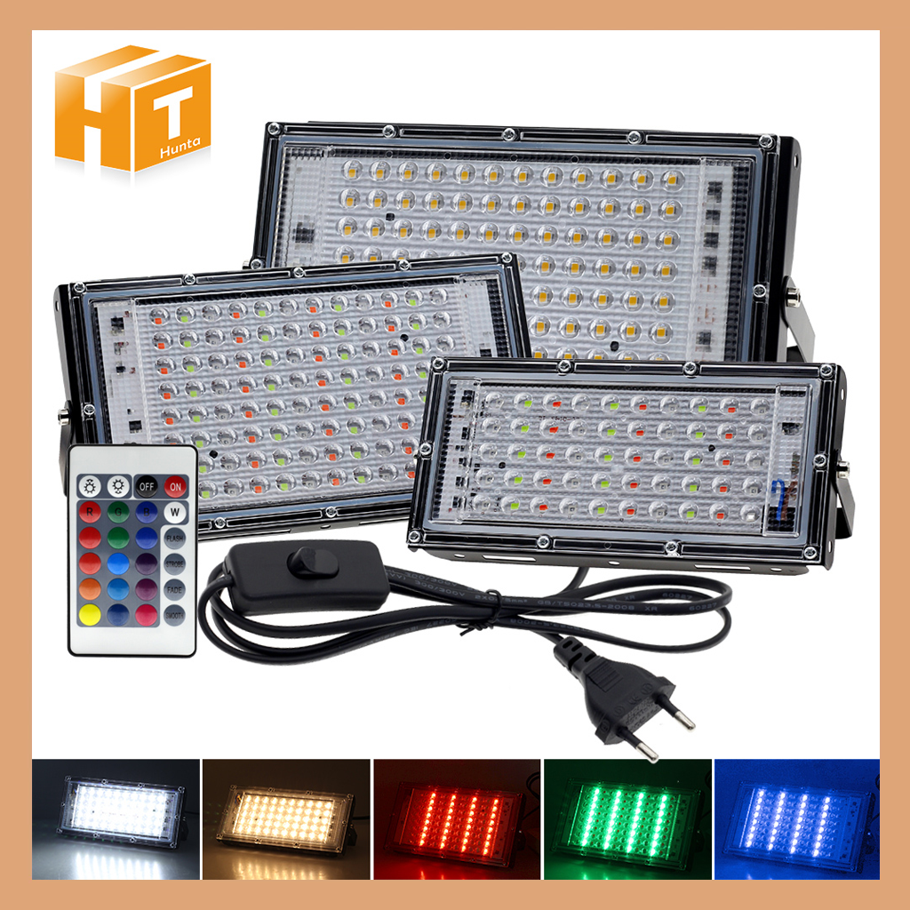 Đèn pha led 100W RGB Đèn LED siêu sáng ngoài trời IP66 chống thấm nước cho chiếu sáng sân vườn đường phố gia đình