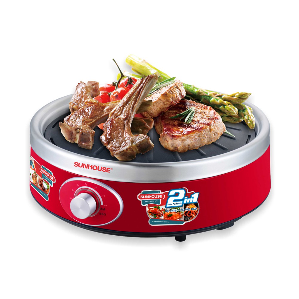 Bếp nướng hồng ngoại sunhouse shd4668 màu cam đỏ - tặng vỉ nướng - bảo hành chính hãng