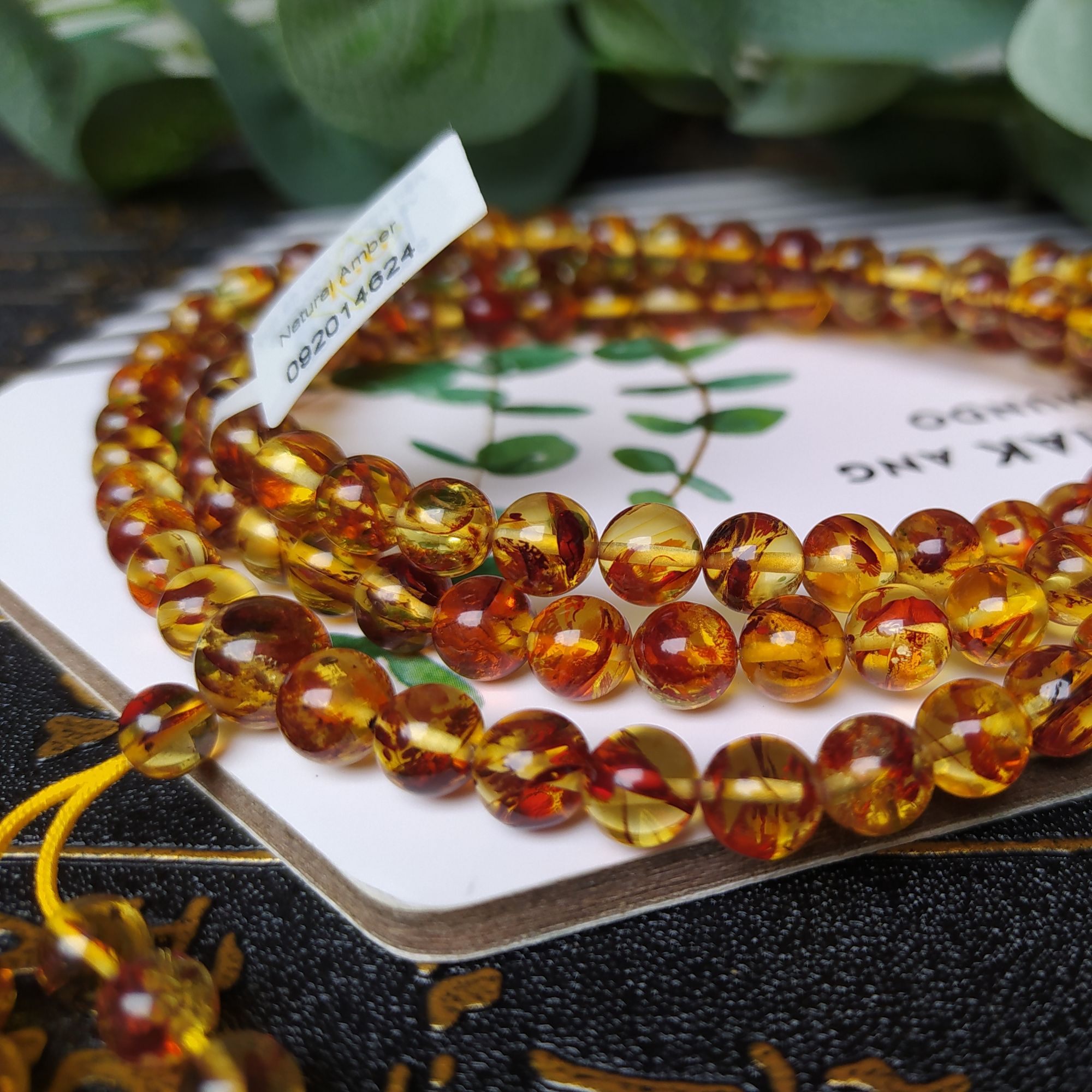 Chuỗi Hổ Phách Hoa Tự Nhiên Màu Vàng Mật Ong Đậm 6.5 Mm Chuỗi 108 Hạt Kèm Chứng Thư Kiểm Định - NgocTTK Trang Sức Đá Quý