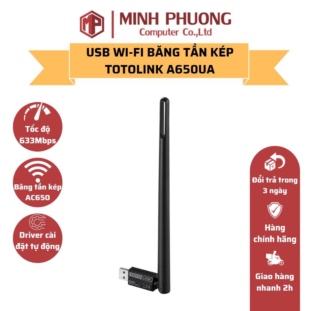 Usb wifi băng tần kép ac 650 mbps totolink a650ua