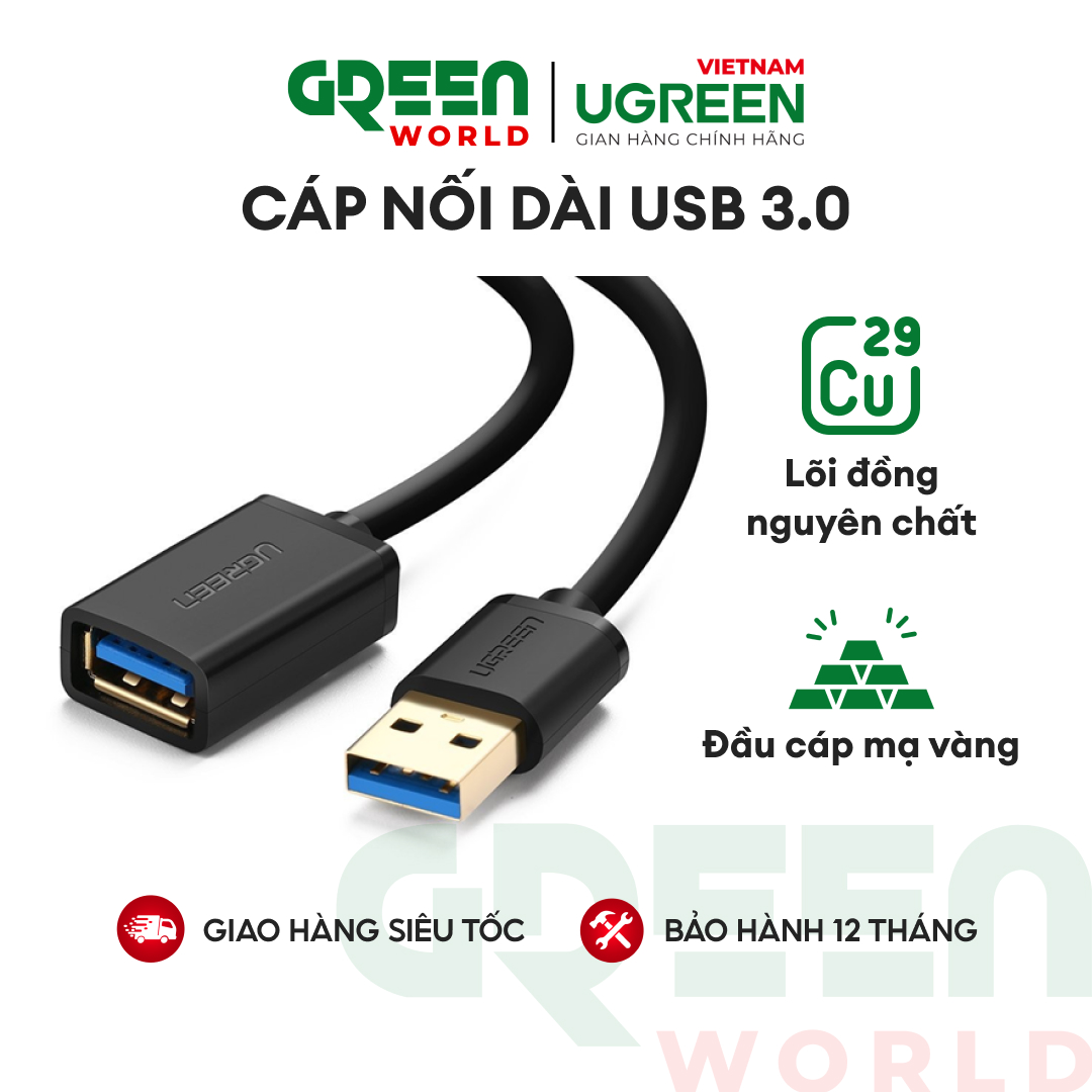 Dây nối dài usb 3.0 mạ vàng dài 1,5m ugreen us115 30126