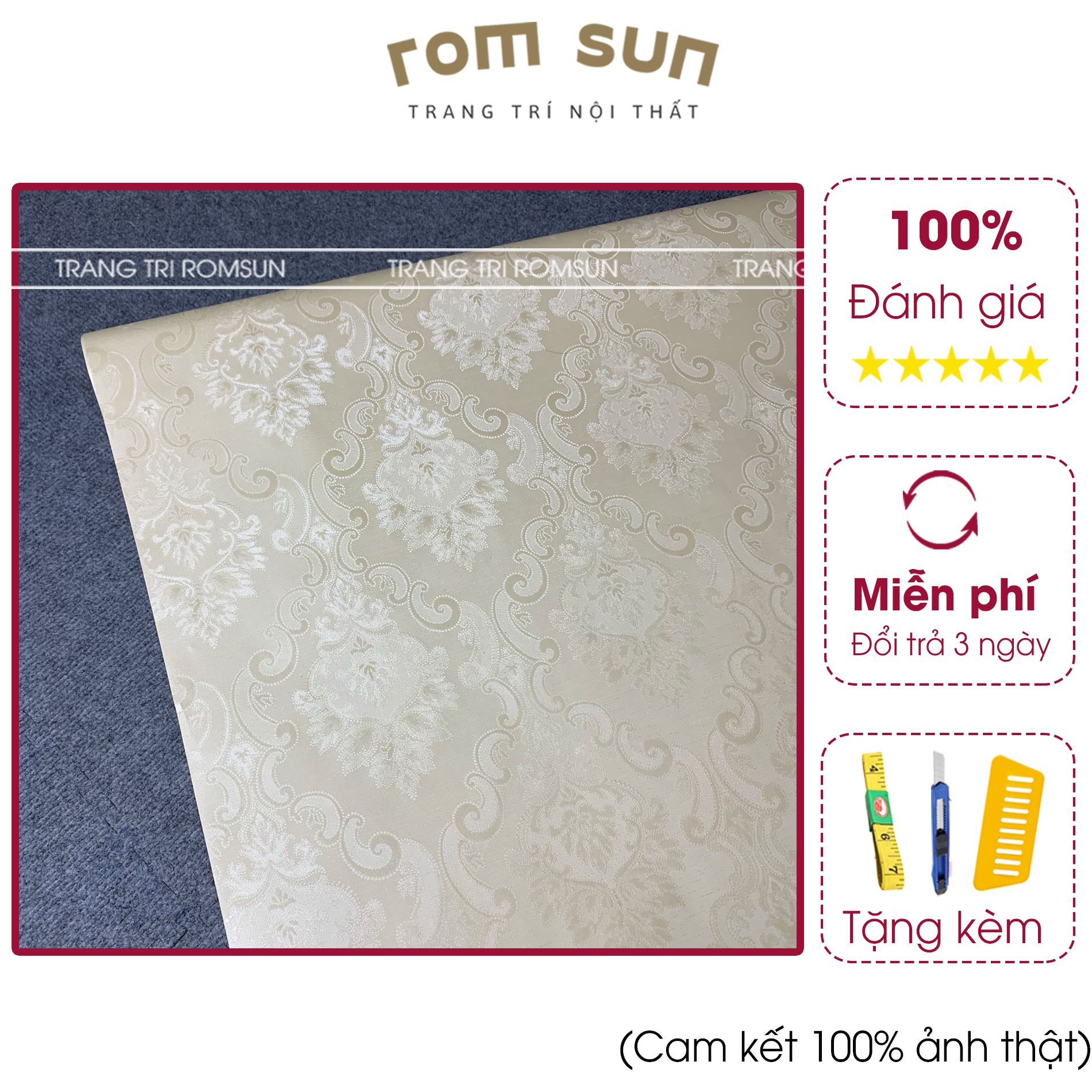 Giấy dán tường️ khổ 60cm 1m2 decal 3D cổ điển- Giấy trang trí tường phòng ngủ hàn quốc họa tiết nổi cao cấp G3226