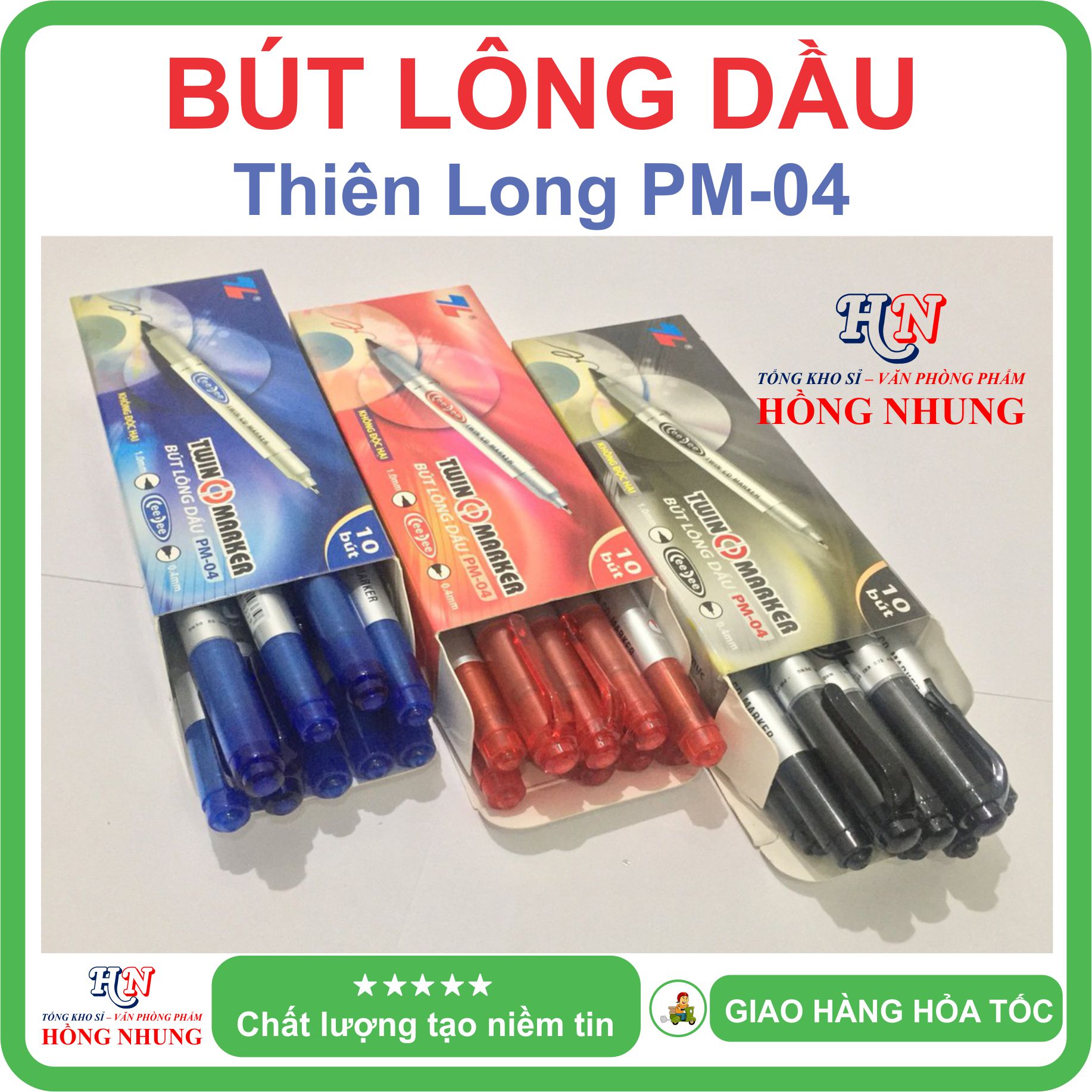 [SÉT] COMBO Hộp 10 Bút Lông Dầu Thiên Long PM-04, Mực tươi sáng, nét viết đều, đậm và êm.