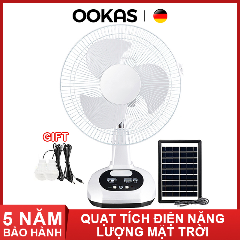 OOKAS Quạt năng lượng mặt trời hai mức tốc độ làm mát góc lớn có thể sạc điện thoại đa chức năng LED Quạt năng lượng mặt trời