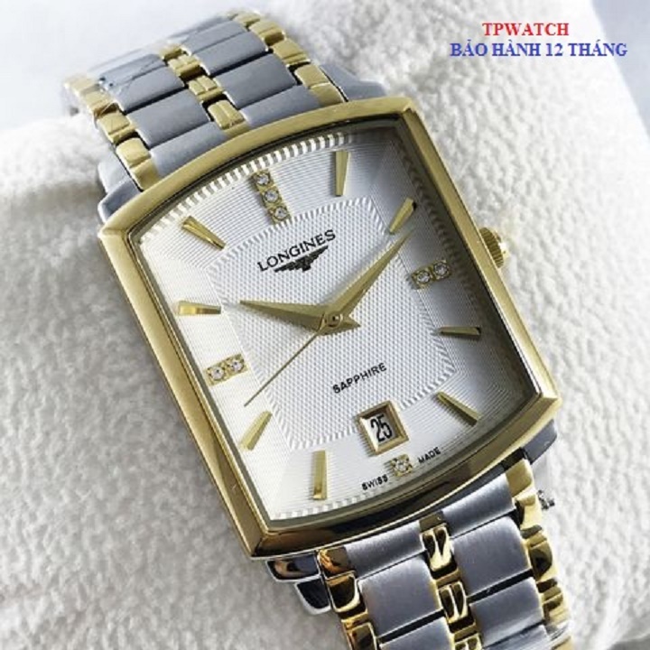 Đồng Hồ Nam Luxury Dây Thép Không Gỉ Mặt Chữ Nhật Demi + Thẻ Bảo Hành